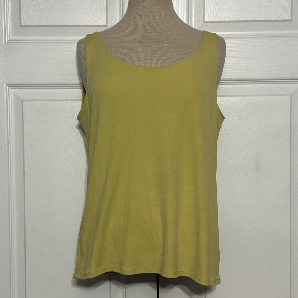 Eileen Fisher Yellow Green 100% Silk Jersey Scoop‎ Neck Tank Top